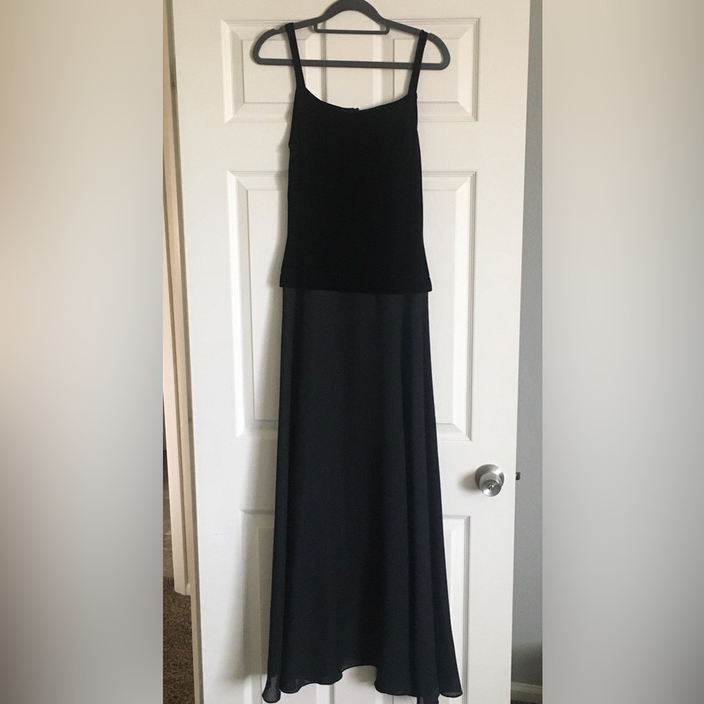Full-length Black Velvet & Crepe Gown, Size 6